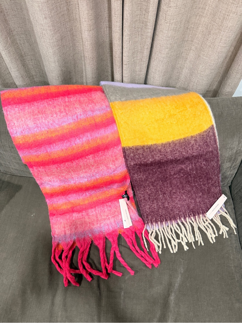 NWT AQUA Bloomingdale’s 2-Pc Oversized Fringe Scarf Lot 80” Multicolor $116